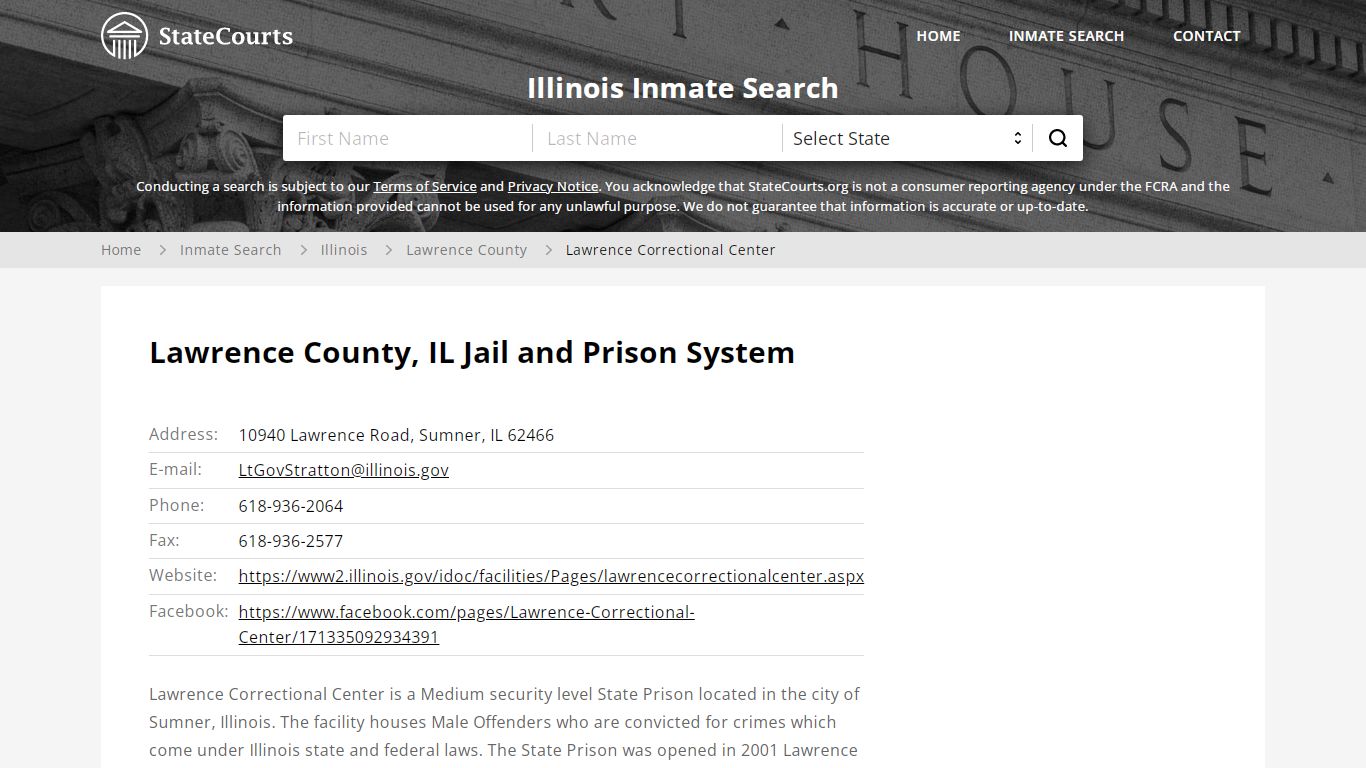 Lawrence Correctional Center Inmate Records Search, Illinois - StateCourts