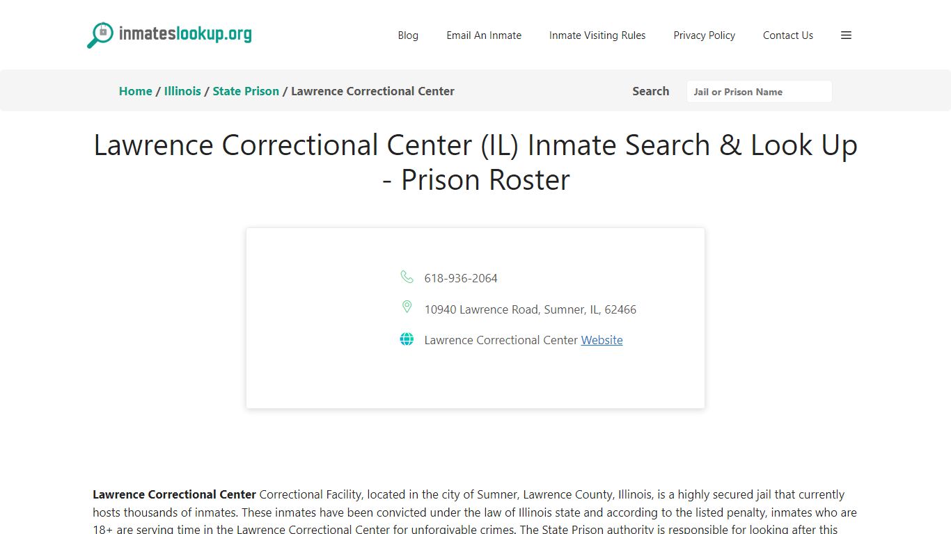 Lawrence Correctional Center (IL) Inmate Search & Look Up - Prison Roster