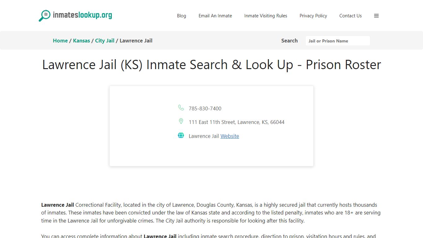 Lawrence Jail (KS) Inmate Search & Look Up - Prison Roster